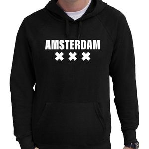 Zwarte trui met capuchon en Amsterdam bedrukking heren - Feesttruien
