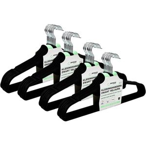 Benson Kledinghangers set - 40x stuks - zwart velours - kunststof - 44.5 cm - kledingkast hangers/kleerhangers