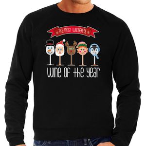 Foute Kersttrui/sweater voor heren - Kerst wijn glazen - zwart - drank/wine - kerst truien