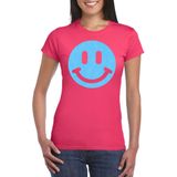 Verkleed T-shirt voor dames - smiley - roze - carnaval/foute party - feestkleding - Feestshirts