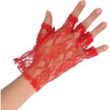 Feest kanten handschoenen rood voor dames - Verkleedhandschoenen