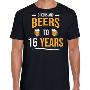 Cheers and beers 16 jaar verjaardag cadeau t-shirt zwart voor heren - Feestshirts