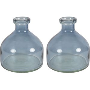 Countryfield Bloemenvaas Low Bottle - 2x - transparant blauw - glas - D18 x H20 cm - Buikfles