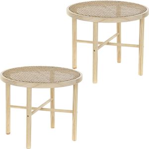 Set van 2x stuks bijzettafels rond rotan hout naturel 50 x 40 cm - Bijzettafels