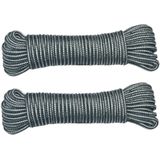 AMIG Paracord touw - 2x - 15 meter - D4mm - 100kg - PP/PE - legergroen/wit - Touw