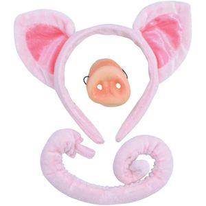 Verkleed set varken - oortjes/staart/snuit - roze - voor kinderen  - Verkleedhoofddeksels