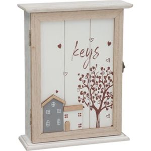 Gerimport Sleutelkast - hout - met print - home decoratie - L27 x B21 cm - Sleutelkastjes
