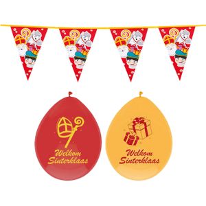 Vlaggenlijn en ballonnen Sinterklaas - rood/geel - feestversiering - Vlaggenlijnen