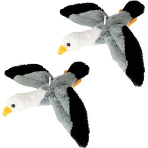 Inware pluche zeemeeuw knuffeldier - 2x - grijs/wit/zwart - vliegend - 25 cm