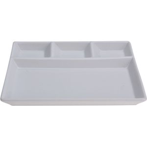 1x Witte borden/gourmetborden van porselein met 4 vakken 24 x 19 cm - Keukenbenodigdheden - Tafel dekken - Eten serveren - Dinerborden/vakkenborden/gourmetborden/barbecueborden