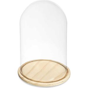 Giftdecor Decoratie stolp - glas - houten beige plateau - D20 x H30 cm