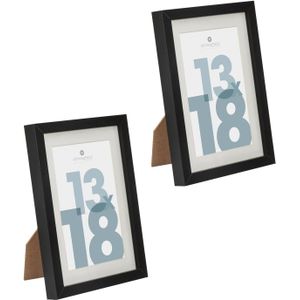 Fotolijstje voor een foto van 13 x 18 cm - 2x stuks - zwart - foto frame Manu - modern/strak ontwerp - Fotolijsten