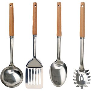 Excellent Houseware 4-delige keukengerei set - Pasta lepel/opscheplepel/soeplepel/spatel - Keukengerei