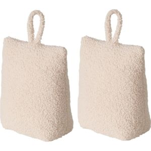 Deurstopper - 2x - 1 kilo - beige - pluche/teddy stof - 20 x 10 cm - Deurstoppers