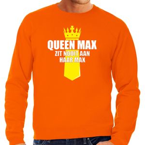 Queen Max zit nooit aan haar max met kroontje Koningsdag sweater / trui oranje voor heren - Feesttruien