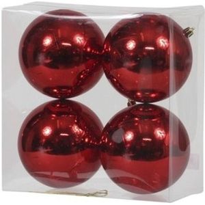 4x Rode kerstballen 12 cm glanzende kunststof/plastic kerstversiering - Kerstbal