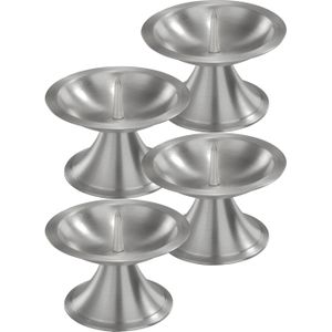 4x Kaarsenhouder zilver rond metaal voor stompkaarsen 7-8 cm - kaars kandelaars