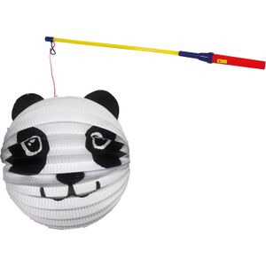 Bol lampion panda - wit - H20 cm - papier - met lampionstokje - 50 cm - Feestlampionnen