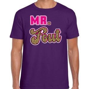 Verkleed t-shirt voor heren - Mr. Fout met panterprint - paars/roze - carnaval - Feestshirts