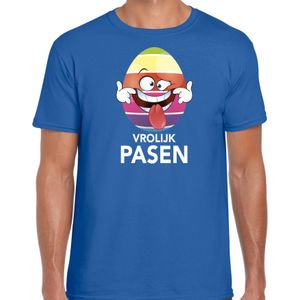 Paasei die tong uitsteekt vrolijk Pasen t-shirt blauw voor heren - Paas kleding / outfit - Feestshirts