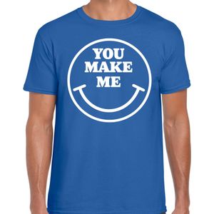 Verkleed T-shirt voor heren - you make me - smiley - blauw - carnaval - foute party - feestkleding - Feestshirts