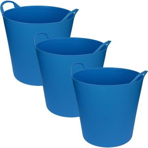 3x stuks flexibele emmers/wasmanden/kuipen blauw 20 liter - Wasmanden