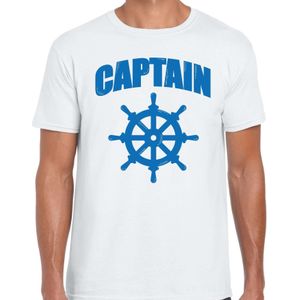 Captain / kapitein met roer/stuur verkleed t-shirt wit voor heren - Feestshirts