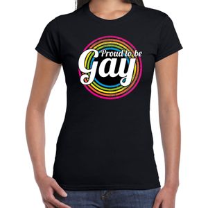 Proud to be gay regenboog cirkel / LHBT t-shirt zwart voor dames - Feestshirts