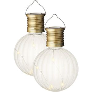 2x Buiten LED lampion solar verlichting 11 cm - Lampionnen