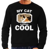 Lapjeskat katten sweater / trui my cat is serious cool zwart voor heren - Sweaters