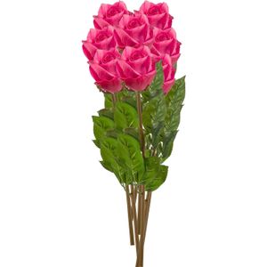 Kunstbloemen boeket Roos Bud - 8x - 58 cm - fuchsia - Kunst zijdebloemen - Kunstbloemen