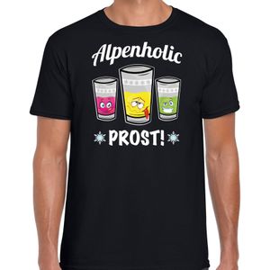 Apres ski t-shirt voor heren - Alpenholic - zwart - wintersport - prost/proost - skien/snowboarden - Feestshirts
