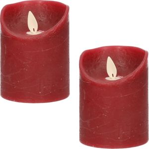 2x Bordeaux rode LED kaarsen / stompkaarsen met bewegende vlam 10 cm - LED kaarsen