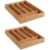 Set van 2x stuks bestekbakken/keuken organizers 5-vaks bamboe hout