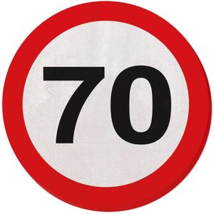 40x Papieren servetjes 70 jaar verkeersbord thema feestartikelen 33 cm rond - Feestservetten