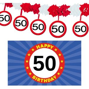 50 jaar leeftijd verjaardag slinger en vlag 150 x 90 feestversiering pakket - Feestslingers