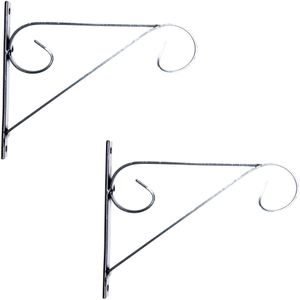 2x Hangplant/hangpot haken antraciet metaal 18 x 16 cm tuindecoratie/tuinversiering - Plantenbakhaken