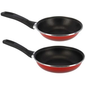 2x formaten koekenpannen set rood Merida - 18 en 22 cm diameter - Braadpannen/bakpannen