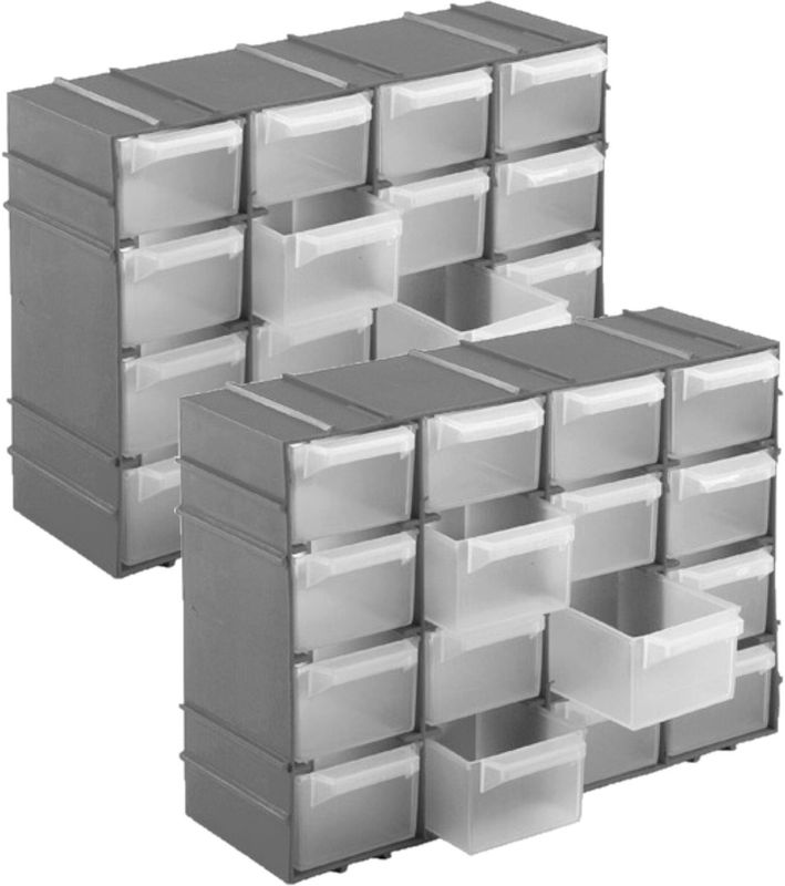 4x stuks ophangbare grijze huishoud organizers/sorteerdoosjes met 16 vakken 22 cm - Huishoudelijke opbergers