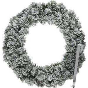 Kerstkrans 60 cm - groen - besneeuwd - met zilveren hanger/ophanghaak - kerstversiering - Kerstkransen