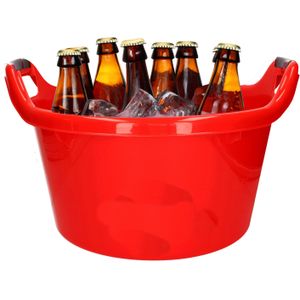 Bierflessen emmer/teil - 17 liter - rood - kunststof - 45 x 27 cm - Veel flessen bier koelen - biertrays