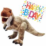 Pluche knuffel Dino T-rex van 48 cm met A5-size Happy Birthday wenskaart - Knuffeldier