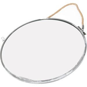 Spiegel/wandspiegel rond D38 cm metaal grijs met touw - Spiegels