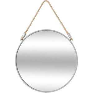 Atmosphera Spiegel met touw - rond - D38 cm - metaal - zilver - wandspiegel - Spiegels