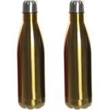 Set van 2x stuks RVS thermos waterfles/drinkfles goud met schroefdop 500 ml - Thermosflessen