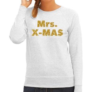 Grijze foute kersttrui / sweater Mrs. x-mas gouden letters voor dames - kerst truien