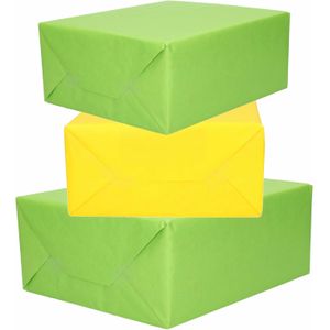 6x Rollen kraft inpakpapier geel en groen 200 x 70 cm - Cadeaupapier
