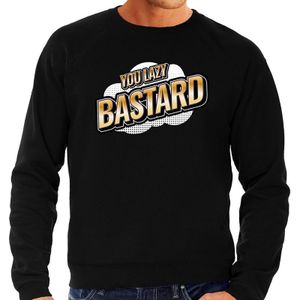 You lazy Bastard fun tekst sweater voor heren zwart in 3D effect - Feesttruien