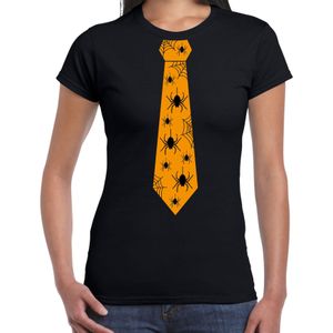 Halloween/thema verkleed feest stropdas t-shirt spinnen voor dames - zwart - Feestshirts
