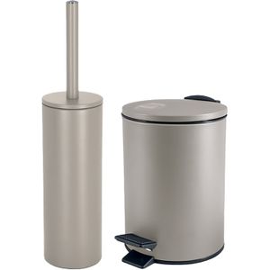 Spirella Badkamer/toilet accessoires set - WC-borstel en pedaalemmer 3L - metaal - beige
